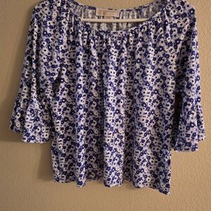 Michaels White and Blue Floral Peasant Top